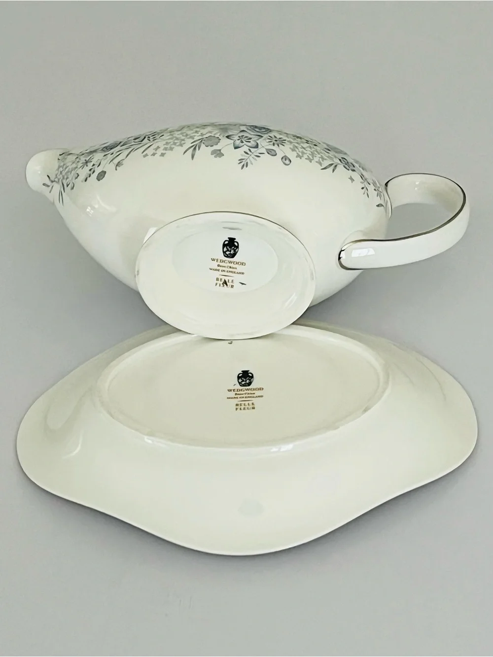 Vintage Wedgwood Belle Fleur Bone China Gravy Sauce Boat & Saucer England